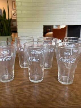 Vintage Coca Cola Clear Glass Tumblers with White Logo - Set of 6